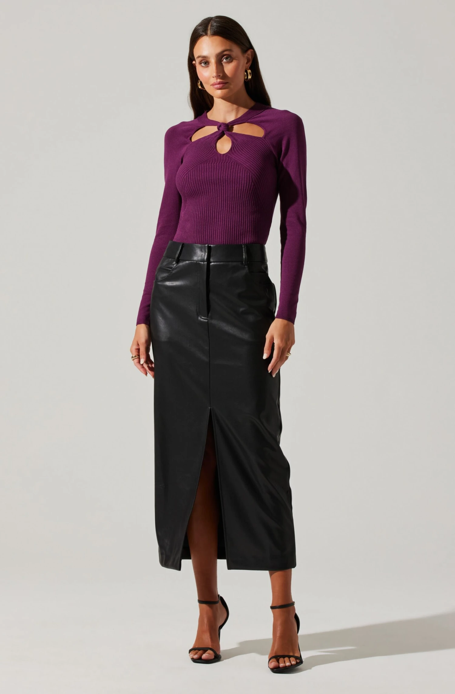 Low Rise Faux Leather Midi Skirt 1 Low Rise Faux Leather Midi Skirt