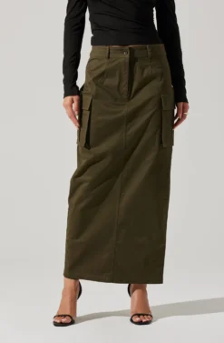High Rise Cargo Maxi Skirt 19 High Rise Cargo Maxi Skirt -Larana Style Shop AS9163 OLIVE 3 scaled