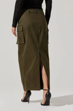 High Rise Cargo Maxi Skirt 22 High Rise Cargo Maxi Skirt -Larana Style Shop AS9163 OLIVE 5 scaled
