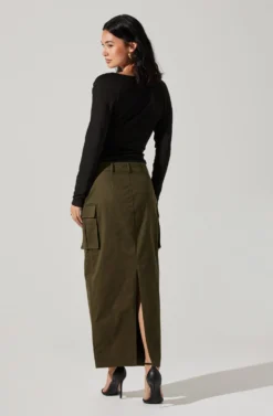 High Rise Cargo Maxi Skirt 23 High Rise Cargo Maxi Skirt -Larana Style Shop AS9163 OLIVE 6 scaled
