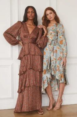 Floral Satin Wrap Long Sleeve Midi Dress -Larana Style Shop ASTR FALL23 ASSETS 1268 scaled