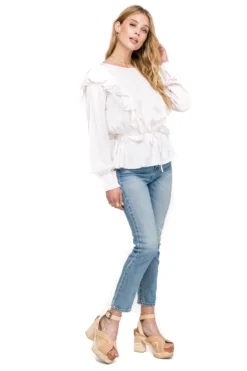 Silky Ruffle Tie Waist Blouse -Larana Style Shop AT12976 003 IVORY 02 scaled