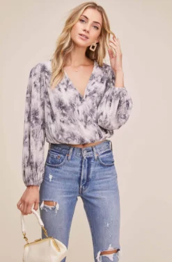 Pleated Surplice Long Sleeve Top -Larana Style Shop AT15081B NEUTRAL TIE DYE 2 scaled