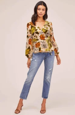 Velvet Burnout Wrap Top 13 Velvet Burnout Wrap Top -Larana Style Shop AT15439B CREAM ORANGE FLORAL 1 scaled