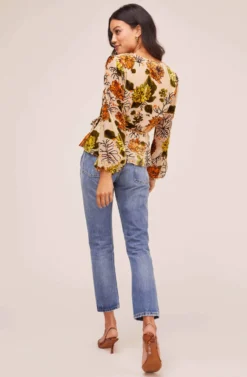 Velvet Burnout Wrap Top 14 Velvet Burnout Wrap Top -Larana Style Shop AT15439B CREAM ORANGE FLORAL 3 scaled