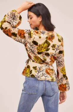 Velvet Burnout Wrap Top 15 Velvet Burnout Wrap Top -Larana Style Shop AT15439B CREAM ORANGE FLORAL 4 scaled