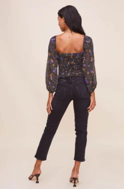 Shirred Long Sleeve Floral Smocked Top -Larana Style Shop AT15780 BLACKPURPLEFLORAL 10 scaled