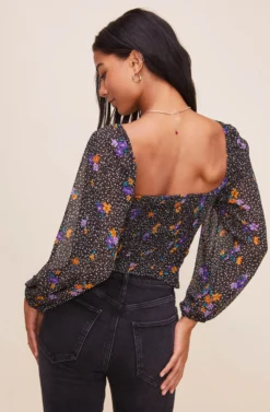 Shirred Long Sleeve Floral Smocked Top -Larana Style Shop AT15780 BLACKPURPLEFLORAL 12 scaled