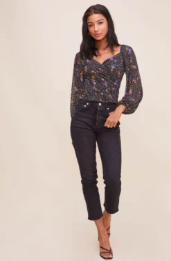 Shirred Long Sleeve Floral Smocked Top -Larana Style Shop AT15780 BLACKPURPLEFLORAL 5 scaled