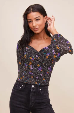 Shirred Long Sleeve Floral Smocked Top -Larana Style Shop AT15780 BLACKPURPLEFLORAL 6 scaled