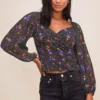 Shirred Long Sleeve Floral Smocked Top