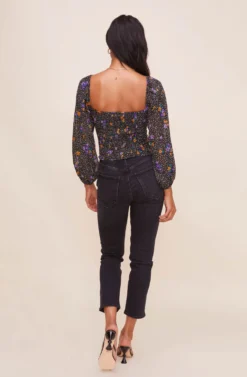 Shirred Long Sleeve Floral Smocked Top -Larana Style Shop AT15780 BLACKPURPLEFLORAL 9 scaled