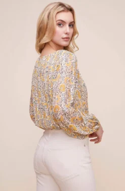 V Neck Pleated Long Sleeve Top -Larana Style Shop AT15865 CREAM MUSTARD FLORAL 4 945x c2c08e86 25b2 4485 b491 efb6eaafb269