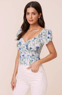 Surplice Square Neck Short Sleeve Crinkle Top