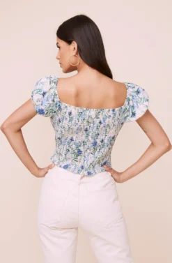Surplice Square Neck Short Sleeve Crinkle Top -Larana Style Shop AT16064 BLUEFLORAL 4 scaled