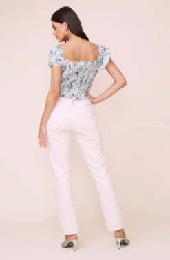 Surplice Square Neck Short Sleeve Crinkle Top -Larana Style Shop AT16064 BLUEFLORAL 5 scaled