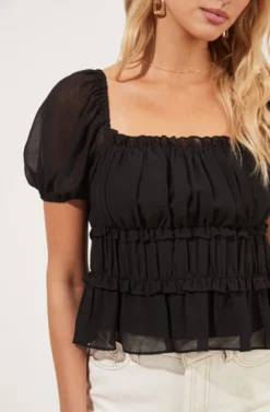 Ruched Ruffle Short Sleeve Top 23 Ruched Ruffle Short Sleeve Top -Larana Style Shop AT16103 BLACK 4 scaled