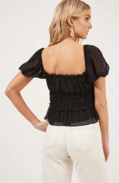 Ruched Ruffle Short Sleeve Top 20 Ruched Ruffle Short Sleeve Top -Larana Style Shop AT16103 BLACK 6 scaled