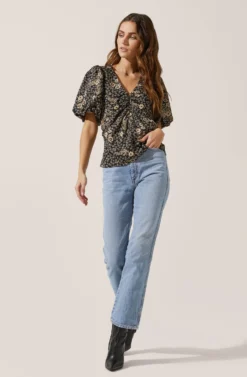 Deep V Balloon Sleeve Top 18 Deep V Balloon Sleeve Top -Larana Style Shop AT16293 BLACK TAUPEMULTIFLORAL 1 scaled