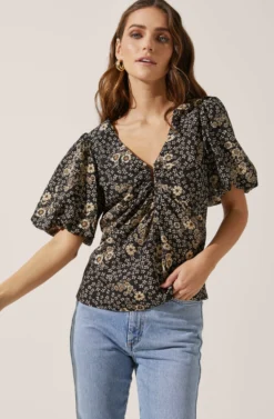 Deep V Balloon Sleeve Top 16 Deep V Balloon Sleeve Top -Larana Style Shop AT16293 BLACK TAUPEMULTIFLORAL 2 scaled