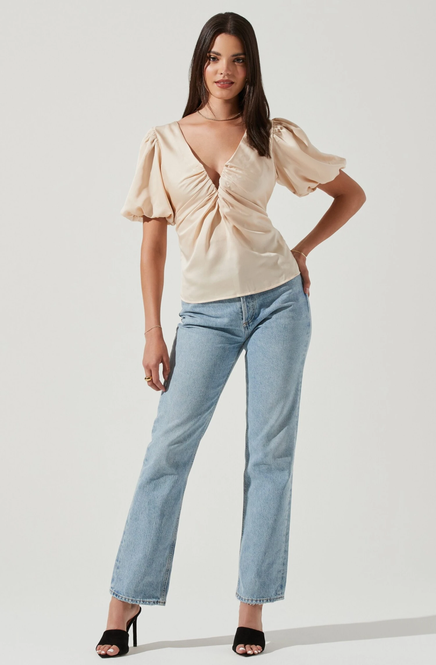 Deep V Balloon Sleeve Top 2 Deep V Balloon Sleeve Top - Image 2