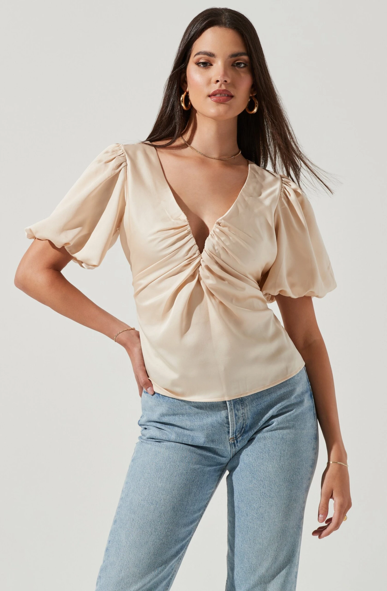 Deep V Balloon Sleeve Top 1 Deep V Balloon Sleeve Top