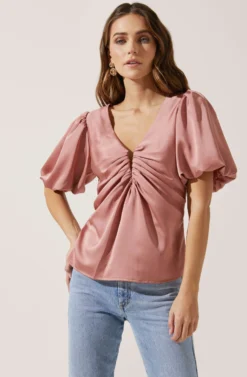 Deep V Balloon Sleeve Top 20 Deep V Balloon Sleeve Top -Larana Style Shop AT16293 DARKBLUSH 2 scaled