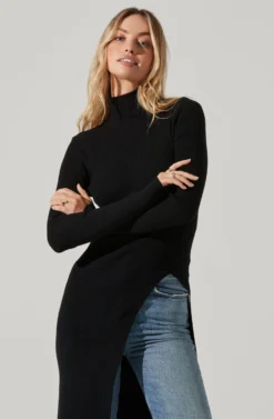 Hi Slit Turtleneck Sweater 13 Hi Slit Turtleneck Sweater -Larana Style Shop AT16295 BLACK 3 scaled