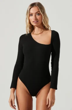 Vivica Asymmetrical Bodysuit -Larana Style Shop AT16618 BLACK 5 scaled