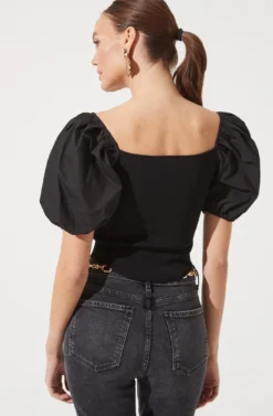 Puff Short Sleeve Top -Larana Style Shop AT16690 BLACK 1039