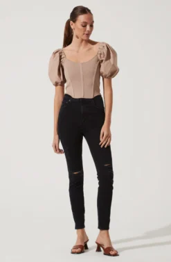 Puff Short Sleeve Top -Larana Style Shop AT16690 TAUPE 1040 scaled