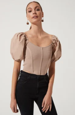 Puff Short Sleeve Top -Larana Style Shop AT16690 TAUPE 1041 scaled