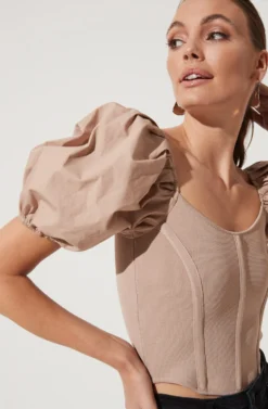 Puff Short Sleeve Top -Larana Style Shop AT16690 TAUPE 1042 scaled