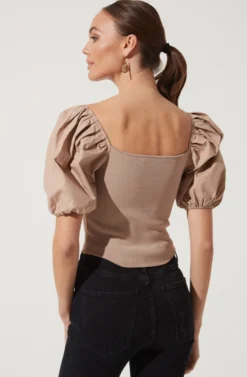Puff Short Sleeve Top -Larana Style Shop AT16690 TAUPE 1043 scaled