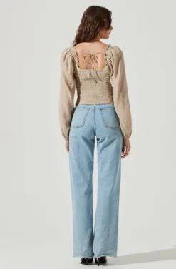 Swiss Dot Puff Sleeve Top -Larana Style Shop AT16898 TAUPE 3 scaled