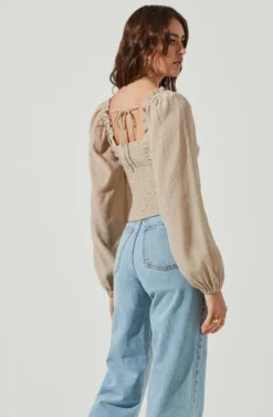 Swiss Dot Puff Sleeve Top -Larana Style Shop AT16898 TAUPE 4 scaled