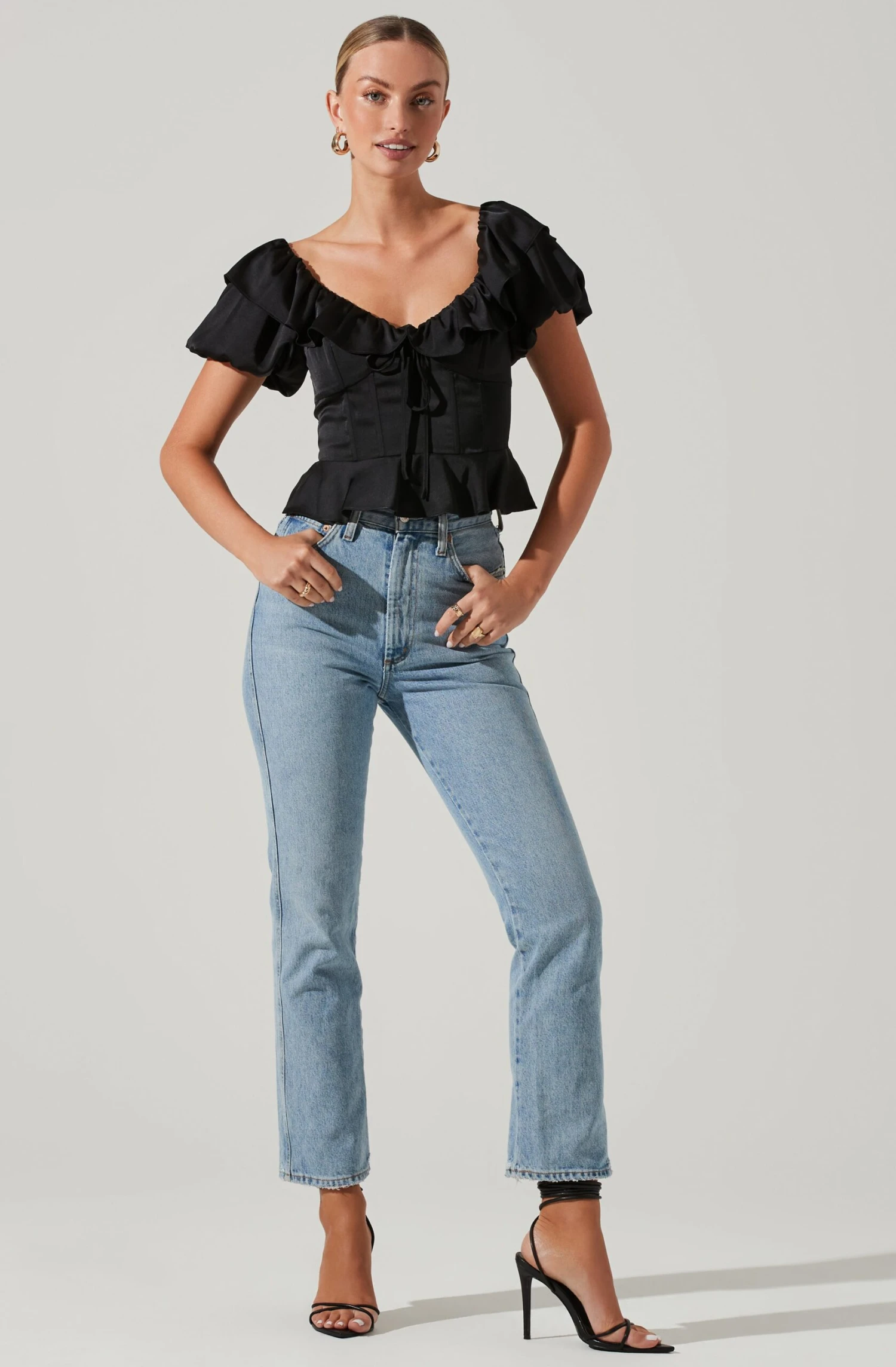 Satin Bubble Sleeve Top 2 Satin Bubble Sleeve Top - Image 2