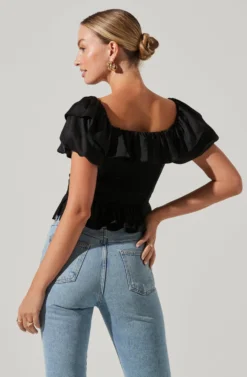 Satin Bubble Sleeve Top 19 Satin Bubble Sleeve Top -Larana Style Shop AT17259 BLACK 3 scaled