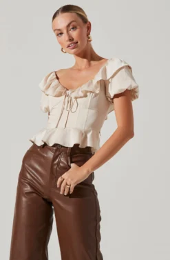 Satin Bubble Sleeve Top 22 Satin Bubble Sleeve Top -Larana Style Shop AT17259 CREAM 2 scaled