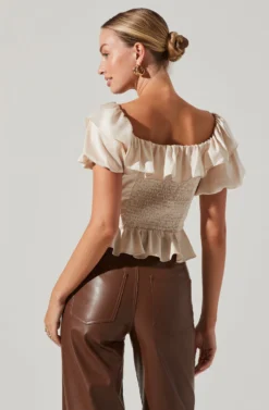 Satin Bubble Sleeve Top 24 Satin Bubble Sleeve Top -Larana Style Shop AT17259 CREAM 4 scaled