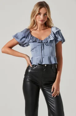 Satin Bubble Sleeve Top 25 Satin Bubble Sleeve Top -Larana Style Shop AT17259 SLATEBLUE 3 scaled