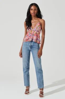 Floral Two Tiered Strappy Cami -Larana Style Shop AT17290 PINKCORALFLORAL 1 scaled