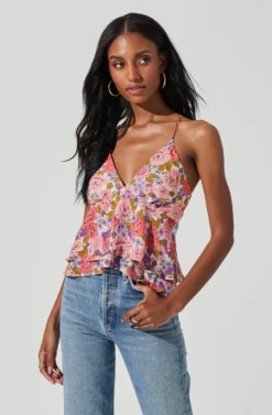 Floral Two Tiered Strappy Cami -Larana Style Shop AT17290 PINKCORALFLORAL 2 scaled