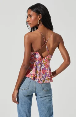 Floral Two Tiered Strappy Cami -Larana Style Shop AT17290 PINKCORALFLORAL 3 scaled