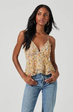 Floral Two Tiered Strappy Cami -Larana Style Shop AT17290 PURPLEYELLOWFLORAL 2 scaled