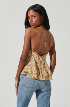 Floral Two Tiered Strappy Cami -Larana Style Shop AT17290 PURPLEYELLOWFLORAL 4 scaled