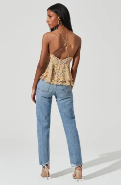 Floral Two Tiered Strappy Cami -Larana Style Shop AT17290 PURPLEYELLOWFLORAL 5 scaled