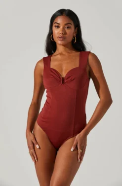 U Hardware Tie Back Sweetheart Bodysuit -Larana Style Shop AT17293 RUST 3 scaled