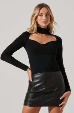 Sweetheart Turtleneck Long Sleeve Top -Larana Style Shop AT17392 BLACK 2 scaled
