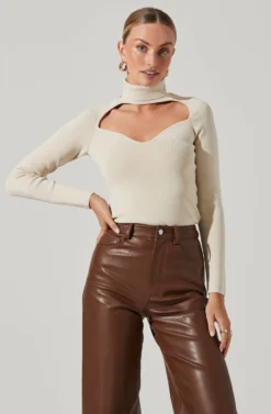 Sweetheart Turtleneck Long Sleeve Top -Larana Style Shop AT17392 CREAM 3 scaled